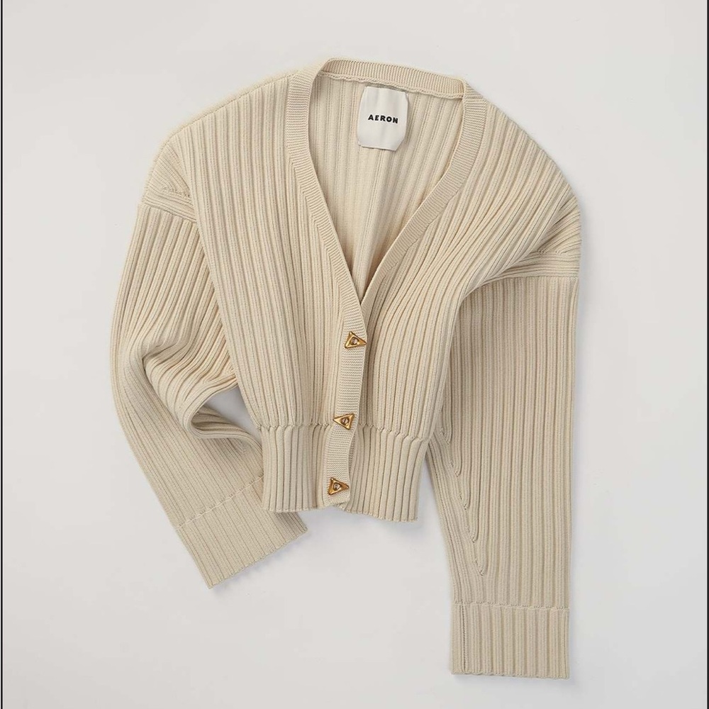 Aeronautica Militare Cream Ribbed Cardigan with Gold Buttons